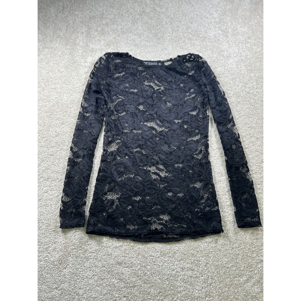 Lucky & Blessed Black‎ Sheer Lace Long Sleeve Top M WhimsyGoth Witchy Grunge Emo